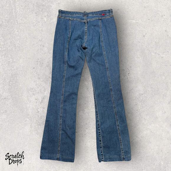 Levi's 11 JR M Bootcut Jeans Stylish Blue Denim Unique Stitching Women's Vintage - Picture 2 of 4